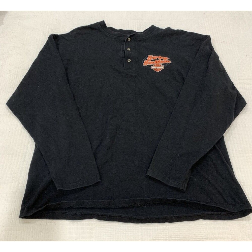 Vintage Harley Davidson Henley Shirt Mens XL Black Heavy San Jose California